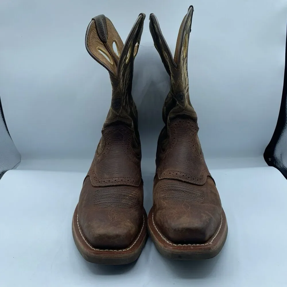 Ariat Heritage Roughstock Boots Mens 9 EE Brown Leather Buckaroo Cowboy Western
